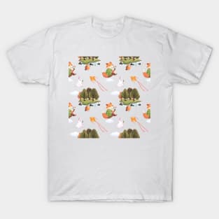 Happy Fox and Bunny in the Forest Illustration T-Shirt